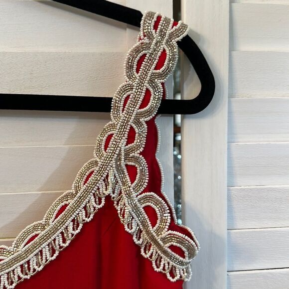 80s Hand Beaded Tunic Medium Vintage Red - Picture 7 of 14